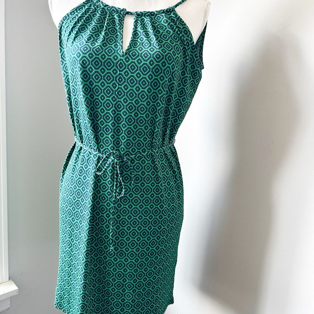Banana Republic XXS Petite Green Geometric Belted Keyhole Sleeveless Dress